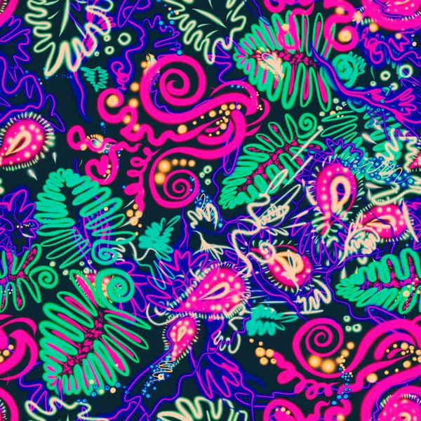 Floral Tropical Gingko Hojas de fondo en colores neón, impresión brillante para textiles, tela, papel pintado, scrapbooking, envoltura. .. patrón sin costura —  Fotos de Stock
