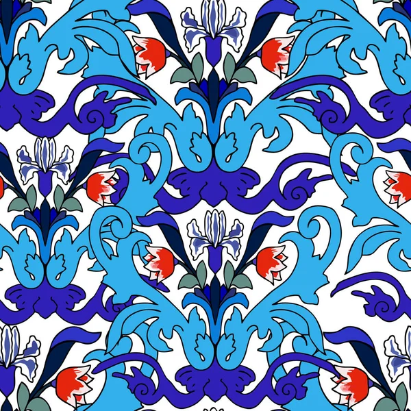 Decoración baldosas de cerámica flores ornamentales turcas fondo oriental — Vector de stock