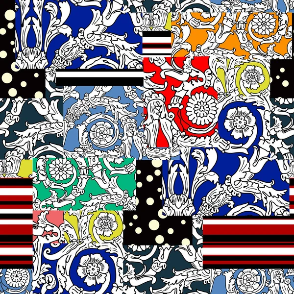 Soyut etnik İspanyol yama kiremit duvar kağıdı, vektörsüz desen.