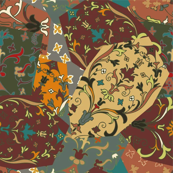 Slavnostní patchwork vzor v indiánském stylu s květinou - mandala. Jasná vektorová ilustrace. Design hippie. — Stockový vektor