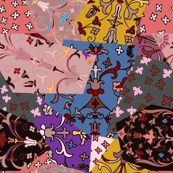 Çiçekli Hint usulü şenlikli yama şablonu. Mandala. Parlak vektör çizimi. Hippi tasarımı.