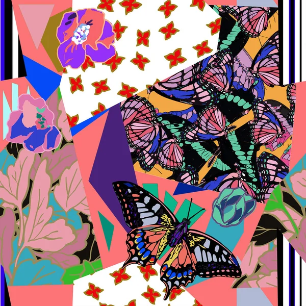 Egzotik plaj modayı, dikişsiz desen, yorgan desenli çiçekli vektör yaprakları, gelincik çiçeği....