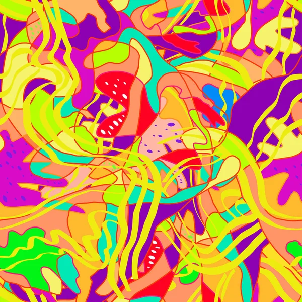 Geometric Pattern Fiction Psychédélique Fluo Formes Actuelles Vibrantes Fleurs Tropicales — Image vectorielle