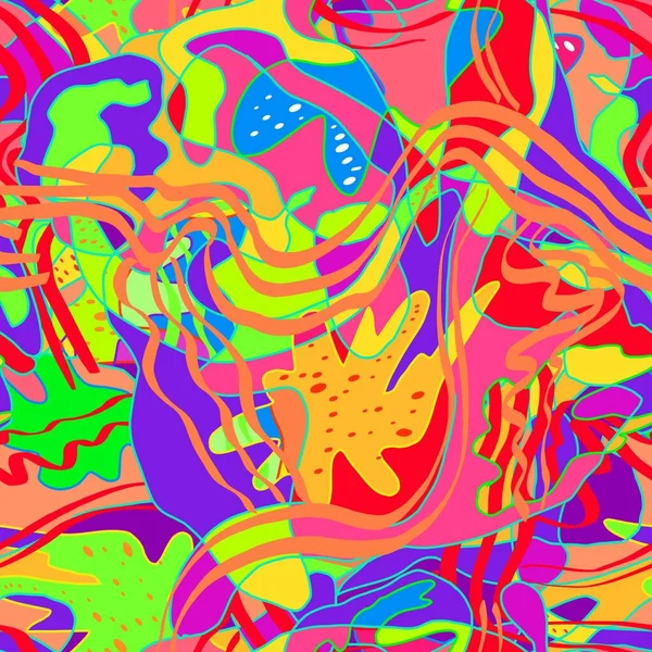 Geometric Pattern Fiction Psychédélique Fluo Formes Actuelles Vibrantes Fleurs Tropicales — Image vectorielle