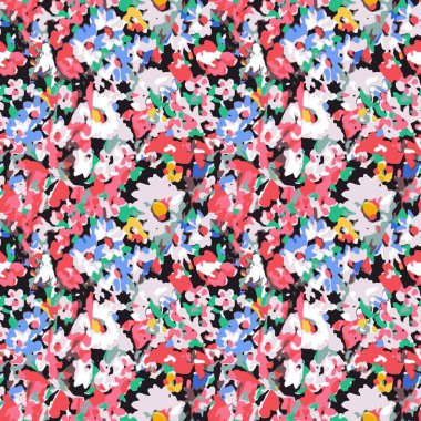 Küçük bir çiçekte şirin bir desen. Küçük çiçekler. Renkli parlak yaz silueti çizimi. Yaprakları ve gelincikleri soyut ve pürüzsüz. Modern için arkaplan bileşimi şablon vektörü