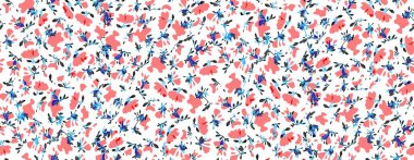 Küçük bir çiçekte şirin bir desen. Küçük çiçekler. Renkli parlak yaz silueti çizimi. Yaprakları ve gelincikleri soyut ve pürüzsüz. Modern için arkaplan bileşimi şablon vektörü