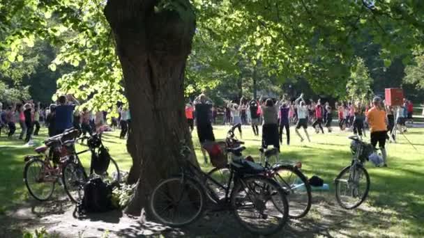 Aeróbica em massa em uma cidade pública Parque — Vídeo de Stock