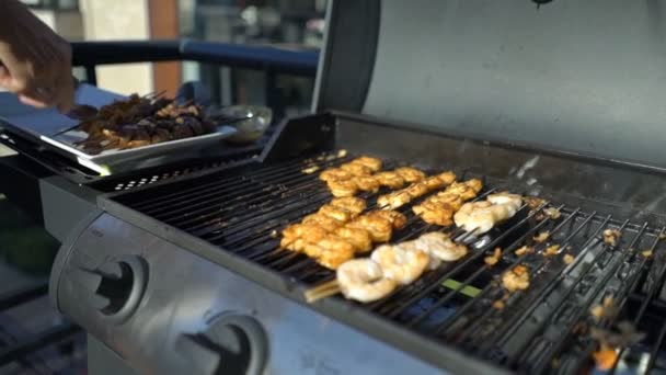 Delicious grilled shrimp — Stock Video