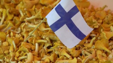 Semt pazarı tezgahın üzerine chanterelles bir sürü