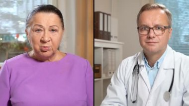 Tıp online. Yaşlı kadın evde video sohbet etmek kullanma onun doktoru ile danışmanlık