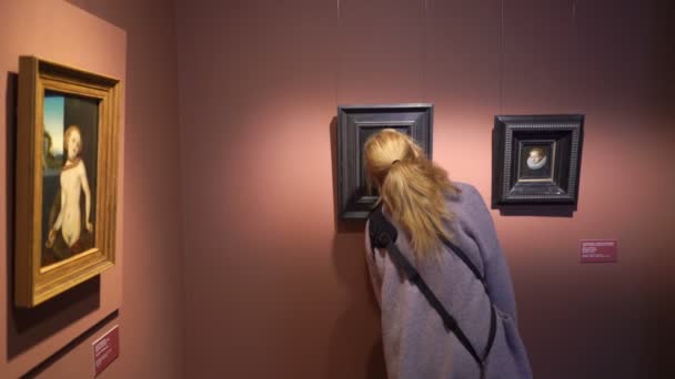 フィンランド、ヘルシンキのシネブリュコフ美術館での訪問者. — ストック動画
