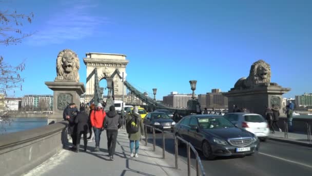 Puente de la cadena en Budapest, Hungría. — Vídeos de Stock