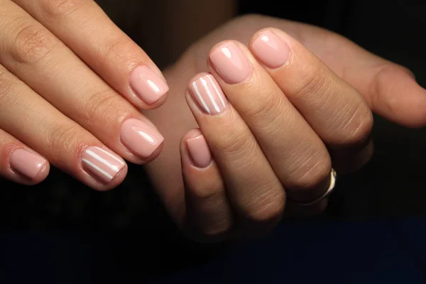 Amazing Natural Nails Women Hands Clean Manicure Gel Polish Applied — Stock Photo, Image