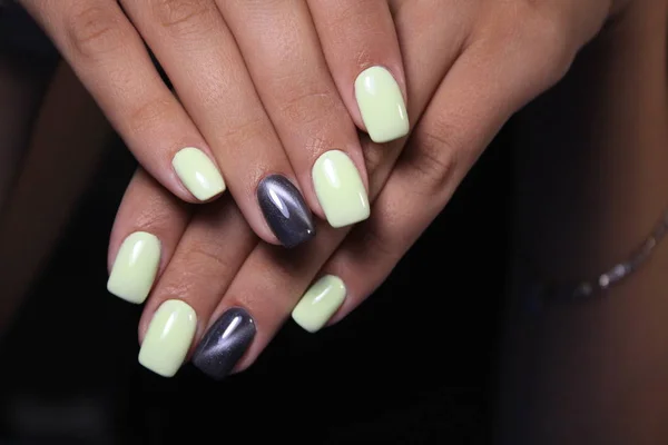 Stijlvolle Manicure Nagels Kleur Zwart Zilver — Stockfoto