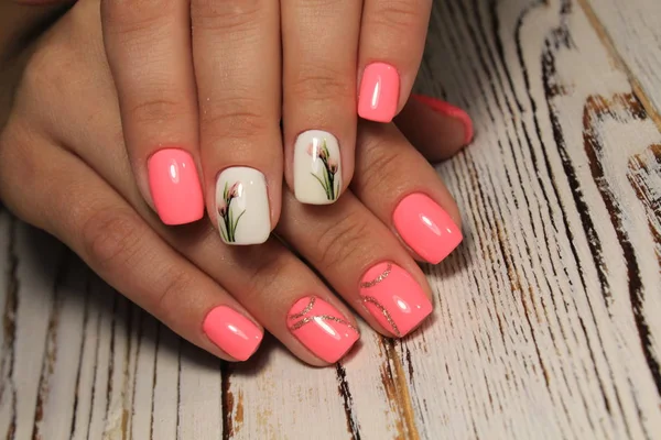 Mode Manicure Met Een Ontwerp Een Mooie Textuur — Stockfoto