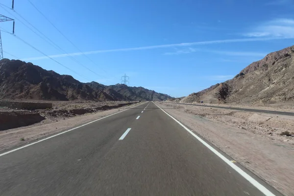 Camino Asfalto Desierto Egipcio Sinaí —  Fotos de Stock