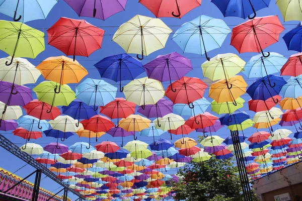 Palette Happiness Colorful Umbrellas Background Colourful Umbrellas Urban Street — Stock Photo, Image