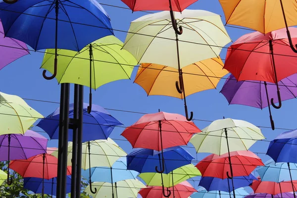 Beautiful Alley Multi Colored Umbrellas Beautiful Background — Stock Photo, Image