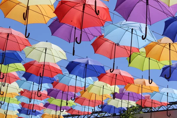 Palette Des Glücks Bunte Regenschirme Hintergrund Bunte Regenschirme Auf Der — Stockfoto