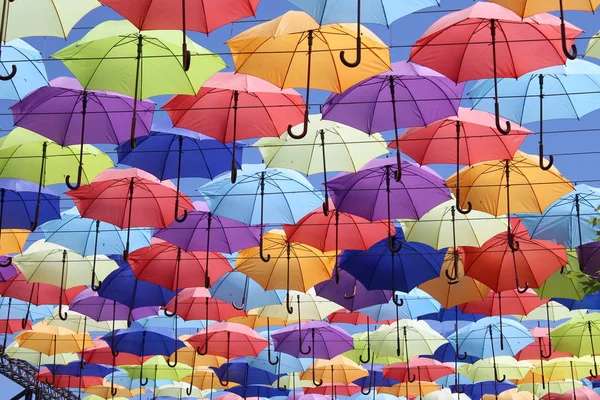 Beautiful Alley Multi Colored Umbrellas Beautiful Background — Stock Photo, Image