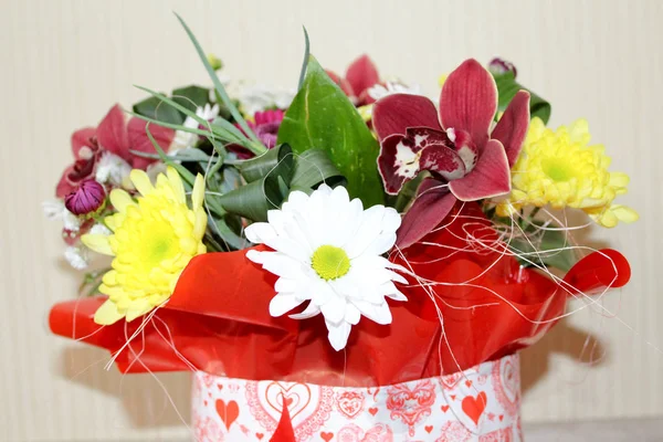 Coffret Cadeau Avec Belles Fleurs Orchidée Pour Les Filles — Photo