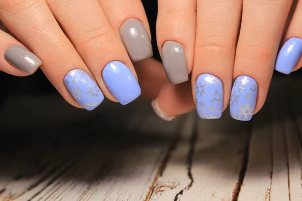 Kerst Nagel Kunst Manicure Winter Vakantie Stijl Heldere Manicure Met — Stockfoto