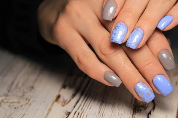 Kerst Nagel Kunst Manicure Winter Vakantie Stijl Heldere Manicure Met — Stockfoto