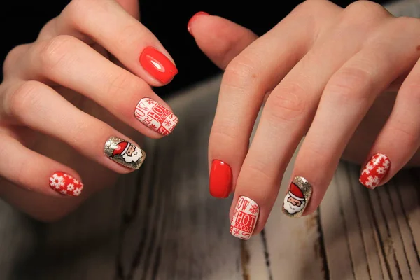 Manicura Uñas Navidad Invierno Estilo Vacaciones Brillante Manicura Con Gemas —  Fotos de Stock