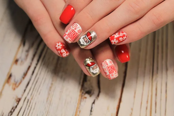 Manicura Uñas Navidad Invierno Estilo Vacaciones Brillante Manicura Con Gemas — Foto de Stock