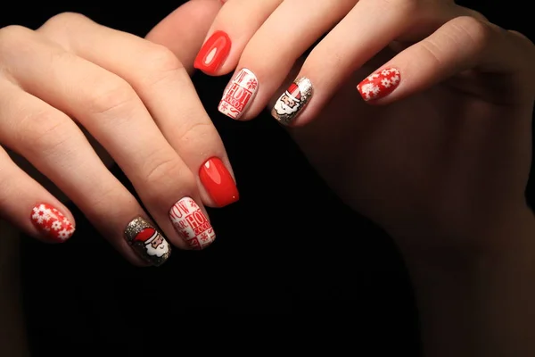 Beautiful Woman Nails Beautiful Christmas Manicure Studio — Stock Photo, Image