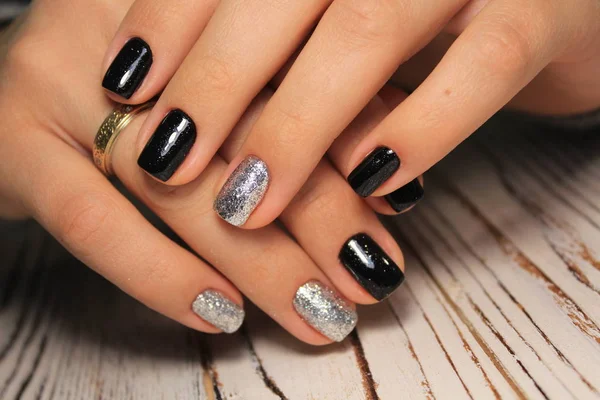 Manicura Uñas Navidad Invierno Estilo Vacaciones Brillante Manicura Con Gemas —  Fotos de Stock