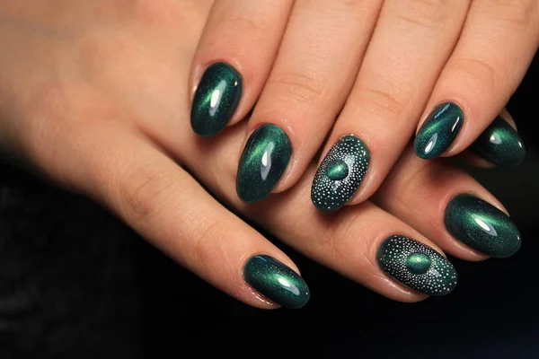 Ongles Noël Colorés Dessins Ongles Hiver Avec Paillettes Strass Sur — Photo