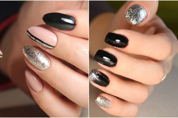 Collage manicure nagel ontwerp. Manicure ontwerp op visitekaartjes — Stockfoto