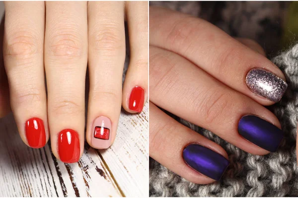 Kolekcja modny kolorowe różnych manicure z projektu — Zdjęcie stockowe