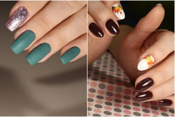 Collection of trendy colorful various manicure with design