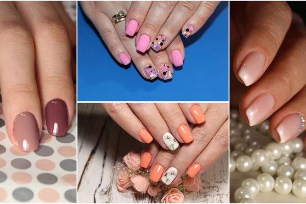 Collage manicure nail design. Manicure design on business cards