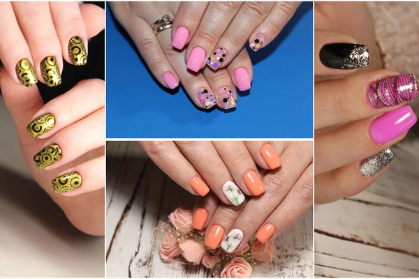 Colorful rainbow collection of nail designs for summer and winte