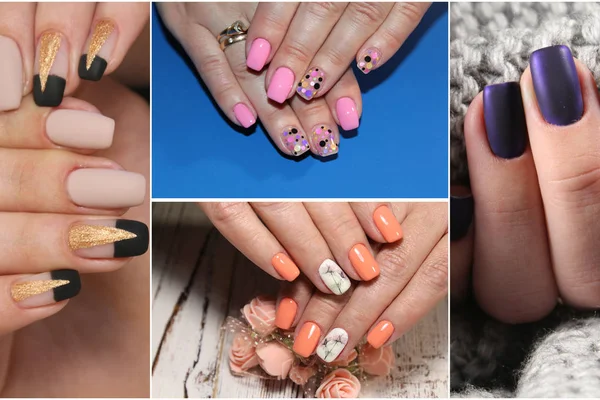 Colorful rainbow collection of nail designs for summer and winte