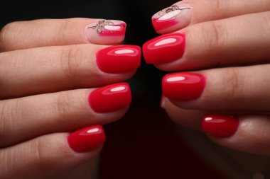 Güzel bakımlı kadının elleri, açık gri arka planda çivi.