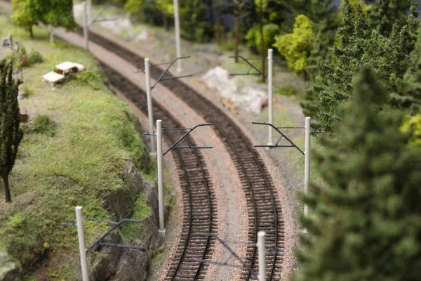 Leksaks järnvägsspår på naturens bakgrund — Stockfoto