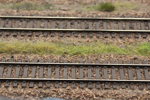 Leksaks järnvägsspår på naturens bakgrund — Stockfoto