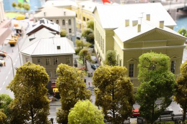 Saint Petersburg, Rusya - 23 Temmuz 2019: Büyük maket Rusya sergisi, büyük şehirlerin düzeni