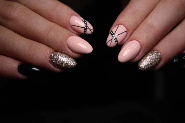 Stylish design of manicure on long nails — Stock Photo, Image