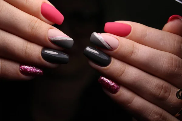 Manicure with long nails on a trendy texture — Stock Photo, Image
