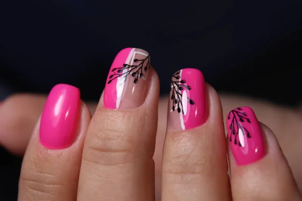 Design Sexy Pink Manicure Long Beautiful Nails — Stock Photo, Image