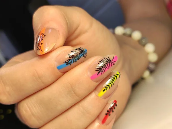 Stijlvol Ontwerp Van Manicure Lange Mooie Nagels — Stockfoto