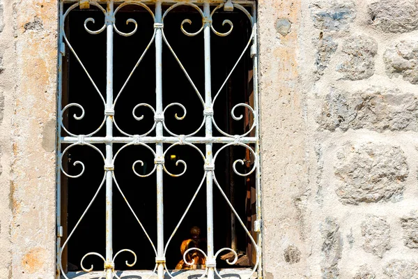 Authentic Stone Wall Beautiful Window Lattice Background Montenegro — Stock Photo, Image