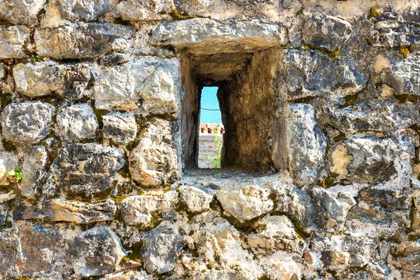 Текстура Каменной Стены Вырезанными Окнами Фон Черногория — стоковое фото