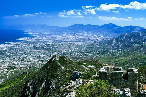 Landscape View Top Mountain Coastline North Cyprus Wall Castle Hilarion — Stock Photo, Image