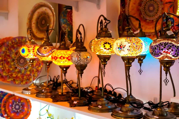 Gift Shop Variety Turkish Lamps Sale Background Blurred Out Focus — Stock Photo, Image